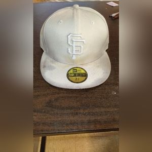 White San Francisco Giants hat dirty needs to be cleaned
